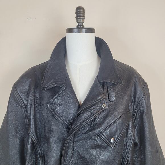 VTG Winlit Leather Jacket Large Black Motorcycle Biker Asymmetrical Bomber 90s - Picture 6 of 12